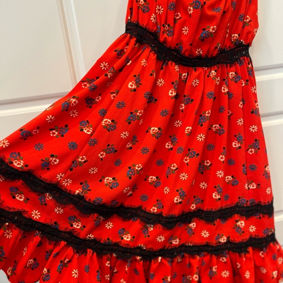 Urban Outfitters Red Floral Woman’s Mini Ruffled Lace Dress - Picture 4 of 11